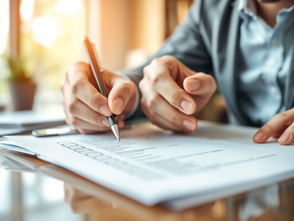 체크리스트 문서에 펜으로 항목을 하나씩 신중하게 확인하며 체크하는 장면