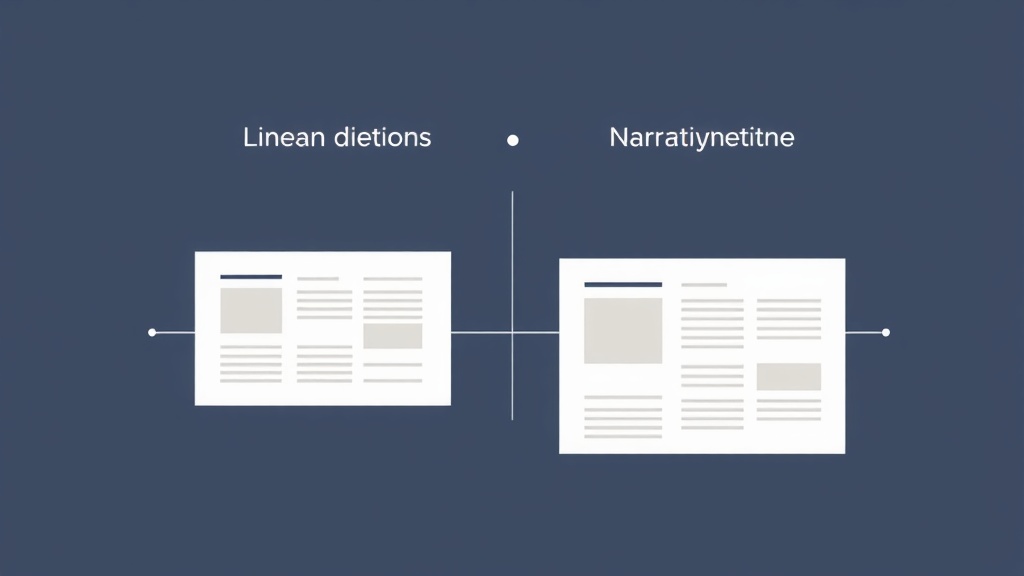 정보의 나열과 스토리텔링 구조의 차이를 보여주는 개념도